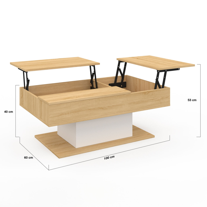 Mesa de centro rectangular con 2 tableros abatibles de madera y blanco - EDEN |ID Market