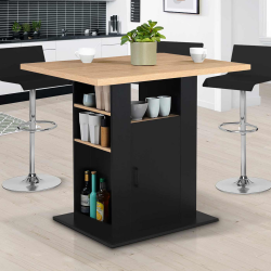 Ilot central UGO 110 cm bois noir et imitation hêtre avec rangements