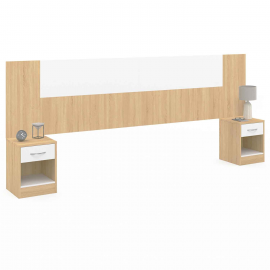 Tête de lit SAPA chevets modulables pour lit 140/160 cm effet bois et blanc