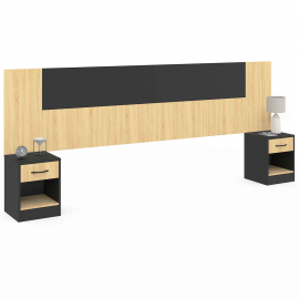 Tête de lit SAPA chevets modulables pour lit 140/160 cm effet bois et noir