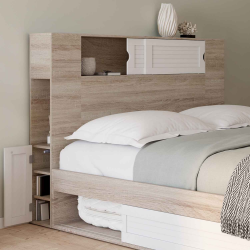 Tête de lit SALEM 140 CM avec rangement bois et blanc