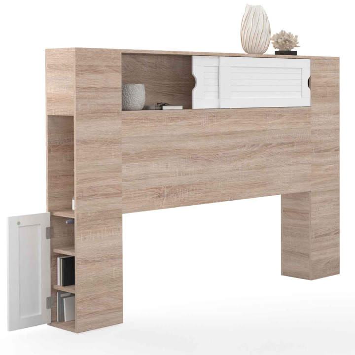 Tête de lit SALEM 140 CM avec rangement bois et blanc