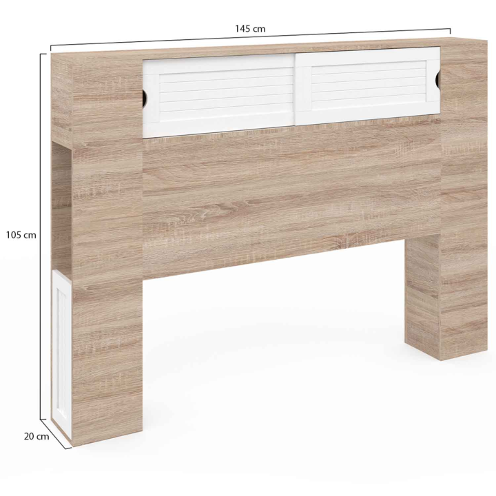 Cabecero madera y blanco 145 cm con almacenaje cerrado y nichos - SALEM | ID Market