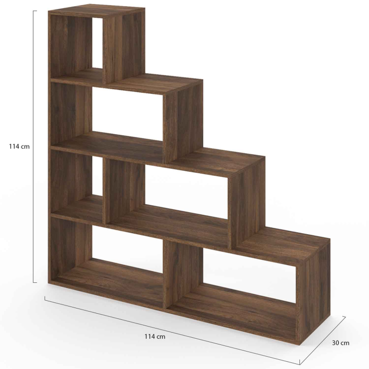 Librería escalera de madera efecto nogal, 6 compartimentos - LINA | ID Market