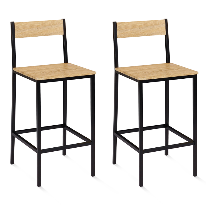 Lot de 2 tabourets de bar DETROIT avec dossier chaise de cuisine design industriel