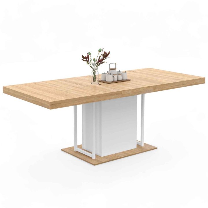 Mesa de comedor rectangular extensible en madera de haya y blanco - UGO | ID Market