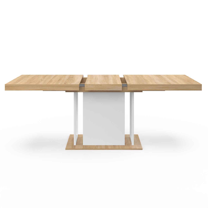 Mesa de comedor rectangular extensible en madera de haya y blanco - UGO | ID Market