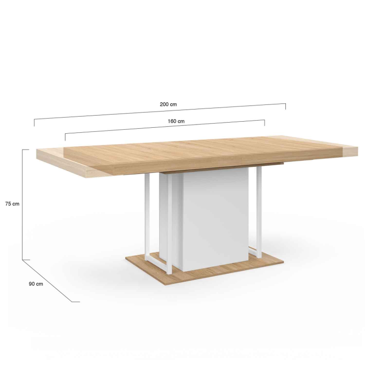 Mesa de comedor rectangular extensible en madera de haya y blanco - UGO | ID Market