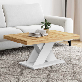 Table basse ALICIA plateau bois et pied X blanc