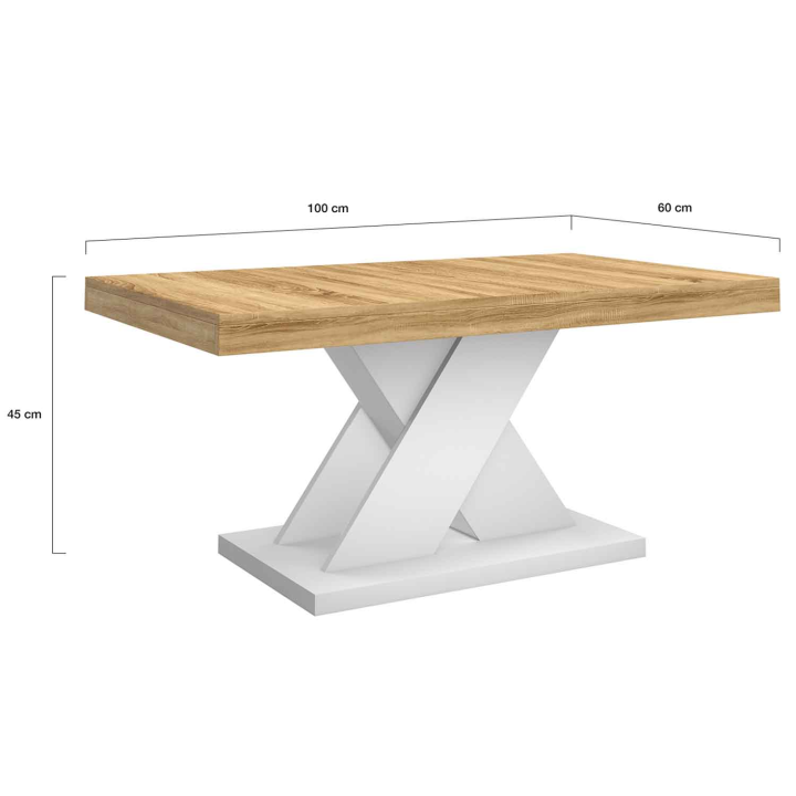 Table basse ALICIA plateau bois et pied X blanc