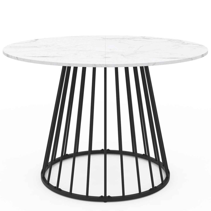 Mesa de comedor redonda con tablero efecto mármol blanco y base de metal - YUNA | ID Market