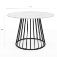 Table à manger ronde YUNA 4-6 personnes plateau effet marbre blanc ALASKA et pied filaire en métal noir 110 cm