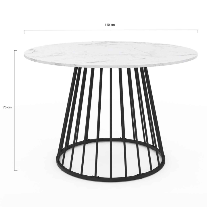 Mesa de comedor redonda con tablero efecto mármol blanco y base de metal - YUNA | ID Market