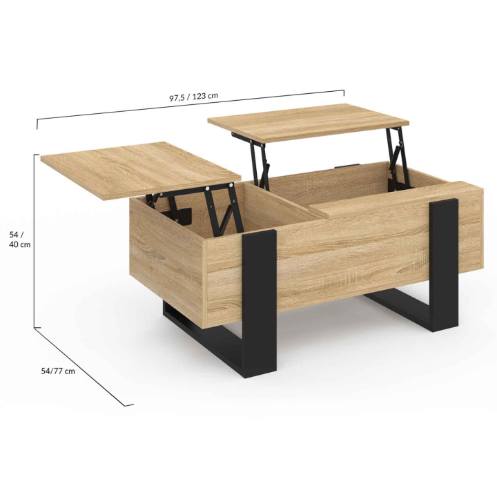 Mesa de centro PHOENIX de 2 tableros, acabado madera negra y haya