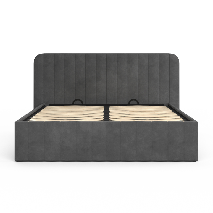 Cama doble con somier y cabecero 140x190 terciopelo gris - ALBA | ID Market