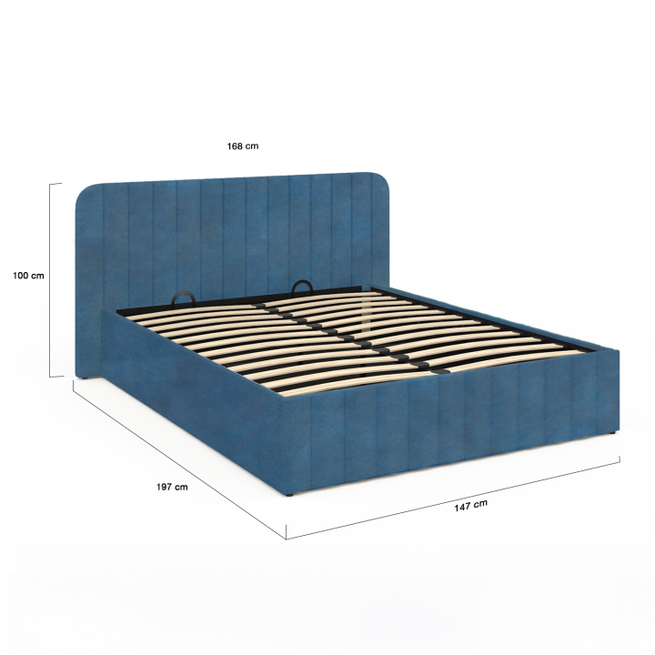 Cama box doble con somier y cabecero 140x190 terciopelo azul - ALBA | ID Market