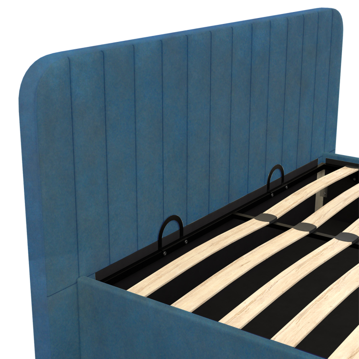 Cama box doble con somier y cabecero 140x190 terciopelo azul - ALBA | ID Market