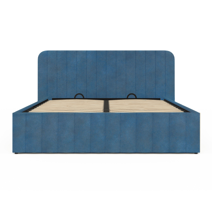 Cama box doble con somier y cabecero 140x190 terciopelo azul - ALBA | ID Market