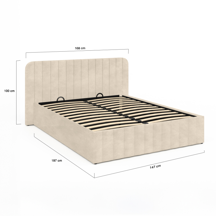 Cama box doble con somier y cabecero 140x190 terciopelo beige - ALBA | ID Market