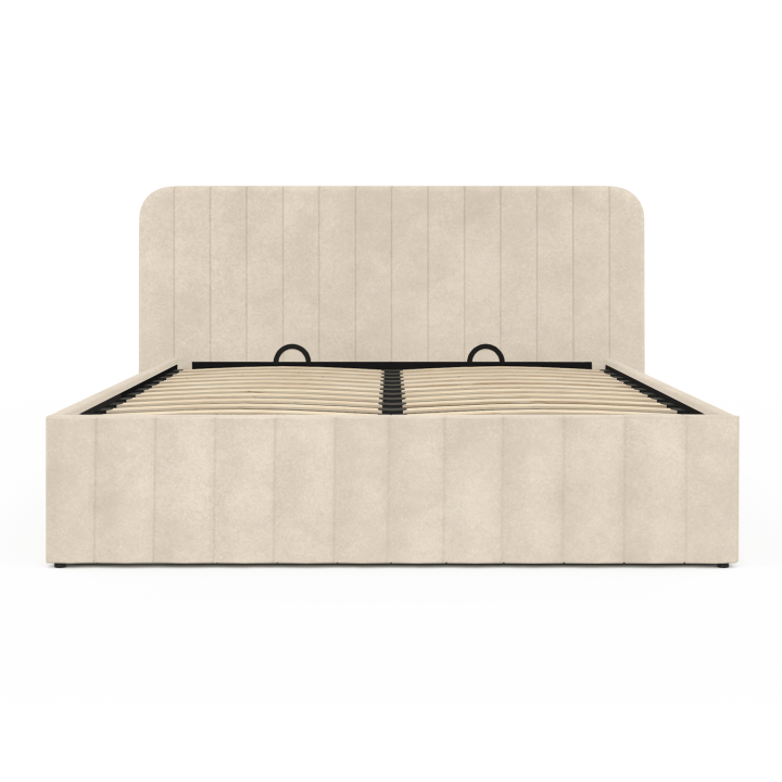 Cama box doble con somier y cabecero 140x190 terciopelo beige - ALBA | ID Market