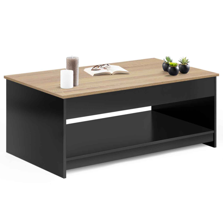 Mesa de centro con tablero elevable en imitación madera de haya negra - SOA | ID Market