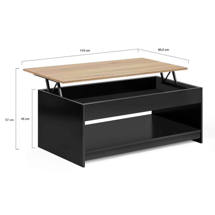 Mesa de centro con tablero elevable en imitación madera de haya negra - SOA | ID Market