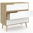 Commode 3 tiroirs HELSINKI 80 cm scandinave bois et blanc