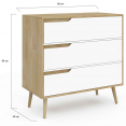 Commode 3 tiroirs HELSINKI 80 cm scandinave bois et blanc