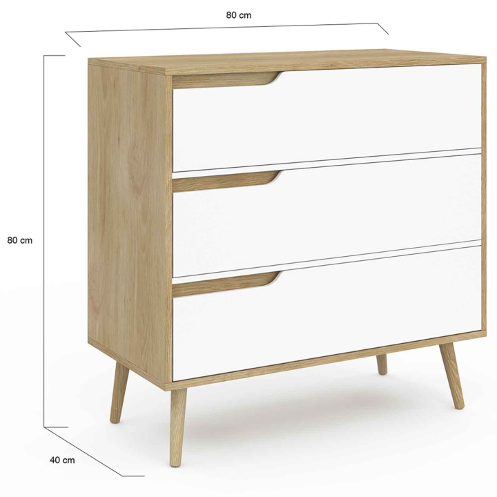 Commode 3 tiroirs HELSINKI 80 cm scandinave bois et blanc