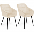 Lot de 2 chaises de salle à manger, fauteuils de table MADY en velours beige