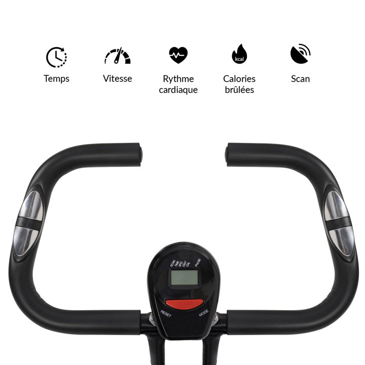 Bicicleta estática plegable con asiento y respaldo ajustables, pantalla LCD multifunción