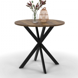 Table à manger ronde ALIX plateau HAWKINS 2-4 personnes pied araignée bois foncé et noir 80 cm