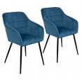 Lot de 2 chaises de salle à manger MADY en velours bleu canard avec accoudoirs