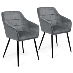 Lot de 2 chaises MADY en velours gris clair avec accoudoirs