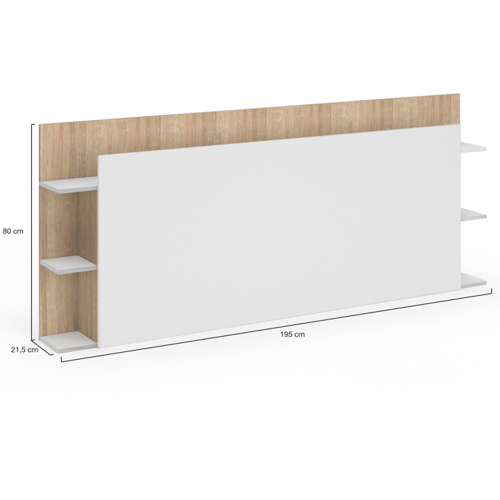 Tête de lit sur pied CIRI pour lit 140 et 160 cm avec rangements blanc et bois