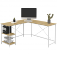 Bureau d'angle en forme de L DETROIT design industriel bois et métal blanc