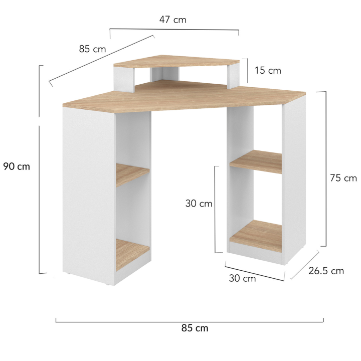 Escritorio esquinero con espacio de almacenamiento en blanco y efecto haya - HARRY | ID Market