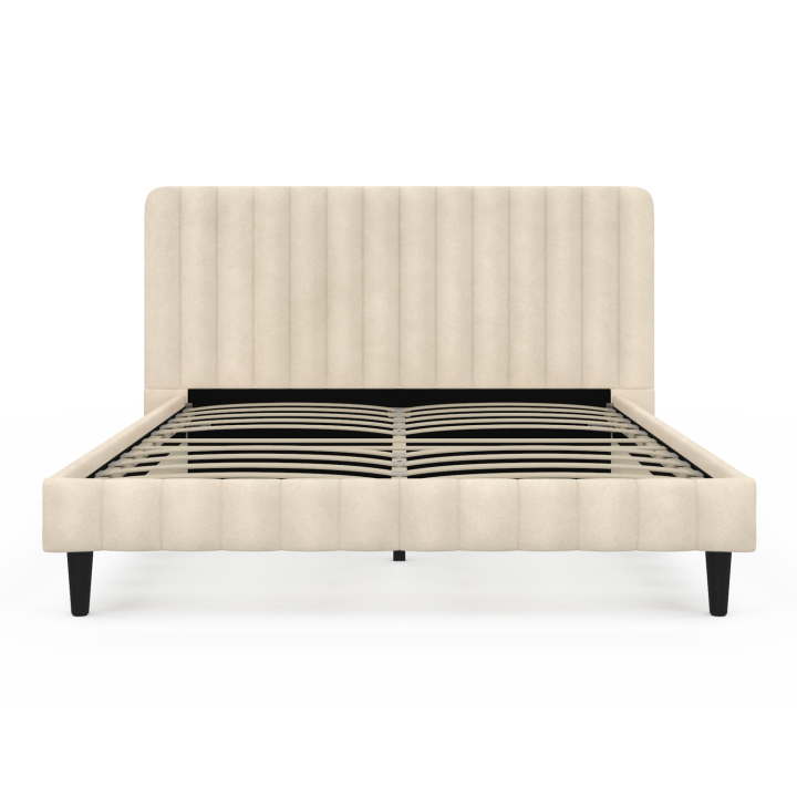 Lit double ANNIE avec tête de lit et sommier 140 x 190 cm velours beige