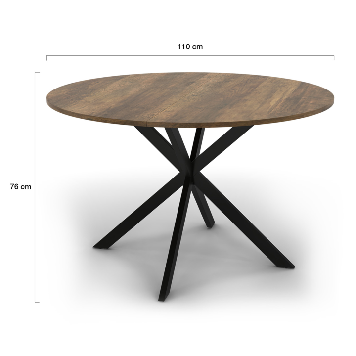 Mesa de comedor redonda 120 cm madera oscura y negra (4-6 personas) - ALIX | ID Market