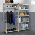 Etagère modulable charges lourdes en métal 8 plateaux avec vestiaire H.180 cm