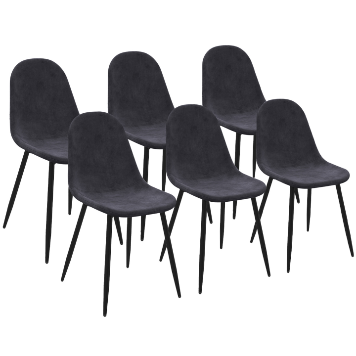 Lot de 6 chaises DALI en velours gris foncé pour salle à manger