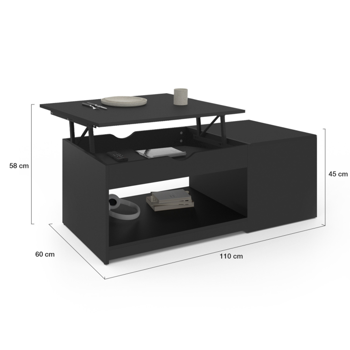 Mesa de centro elevable con caja de madera negra - ELEA | ID Market