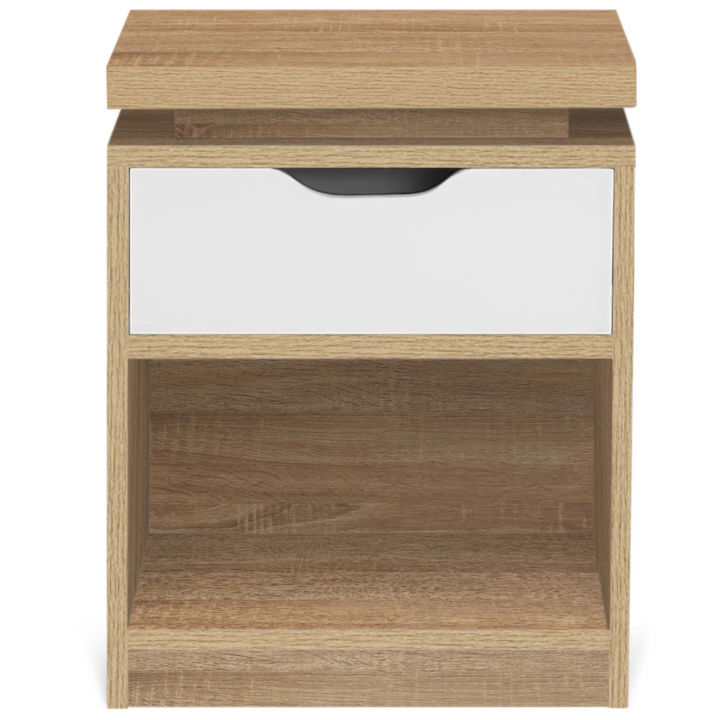 Lot de 2 tables de chevet LUNA à LEDS hêtre avec 1 tiroir blanc