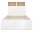 Lit simple CLEM avec rangement, tête de lit et sommier 90 x 190 cm blanc et hêtre