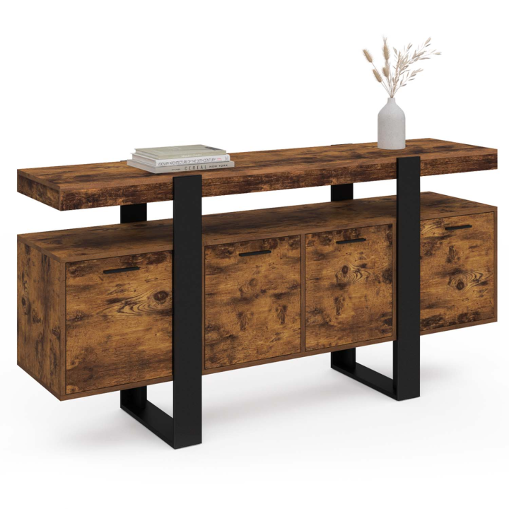 Buffet XXL 160 cm gran capacidad 4 portes bois effet vieilli et noir - PHOENIX | ID Market