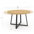 Table à manger extensible ronde SELMA 6-8 personnes bois et noir 120-160 cm