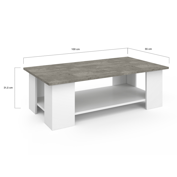 Mesa de centro rectangular blanca con tapa efecto hormigón - ELI | ID Market