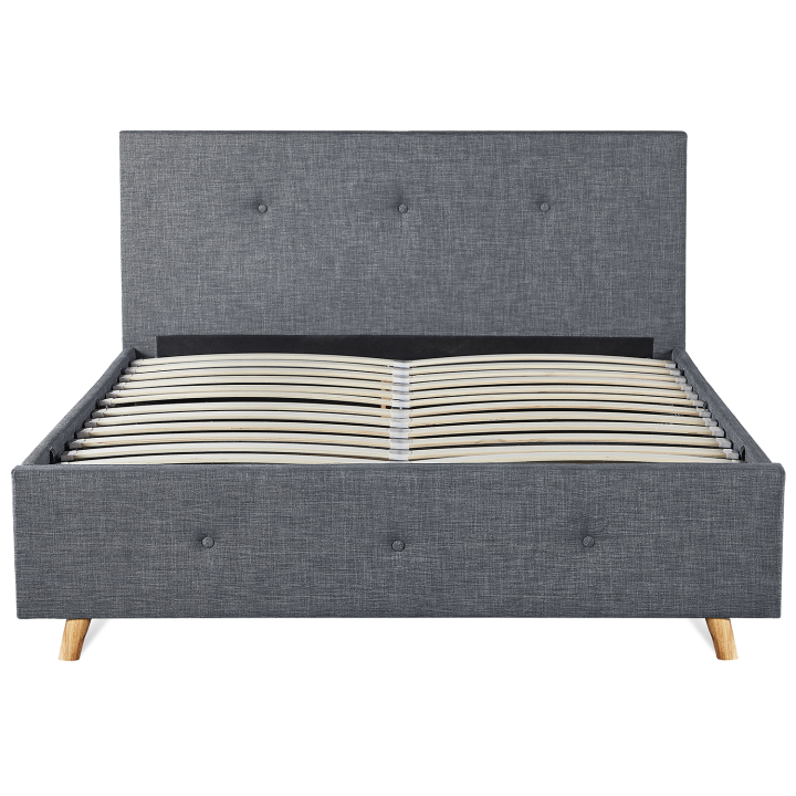 Lit coffre double scandinave LULEA 140x190cm tissu gris antharcite