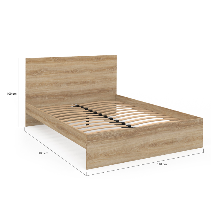 Lit double OMAHA avec tête de lit et sommier 140 x 190 cm hêtre + matelas à mémoire de forme ep.16 cm