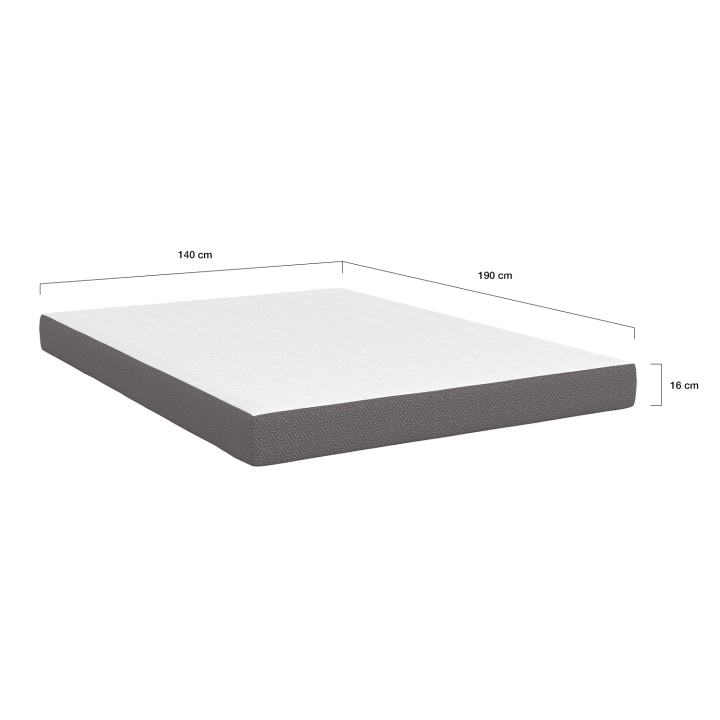 Lit double OMAHA avec tête de lit et sommier 140 x 190 cm hêtre + matelas à mémoire de forme ep.16 cm